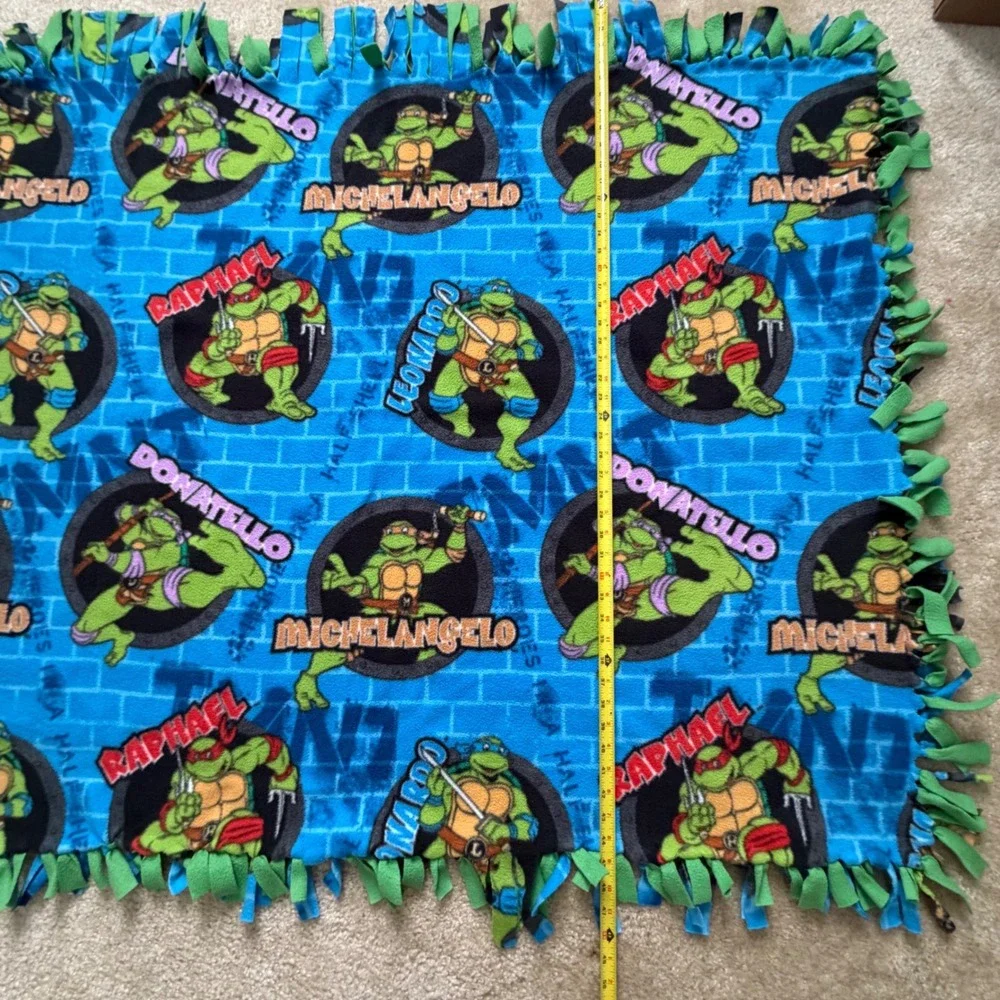 Teenage Mutant Ninja Turtles Handmade Fleece Tie Throw Blanket Blue Green 48x55